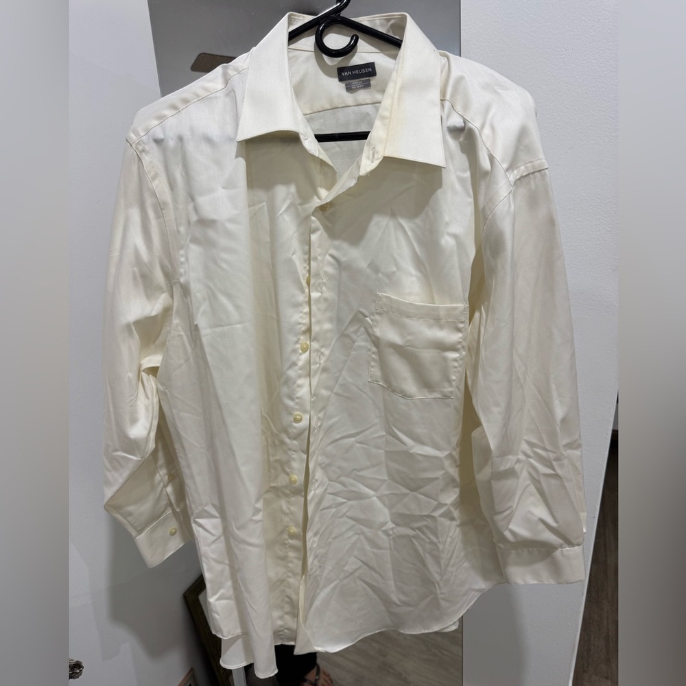 Van Heusen Men's Light Cream Long-Sleeve Dress Shirt Fitted 18.5